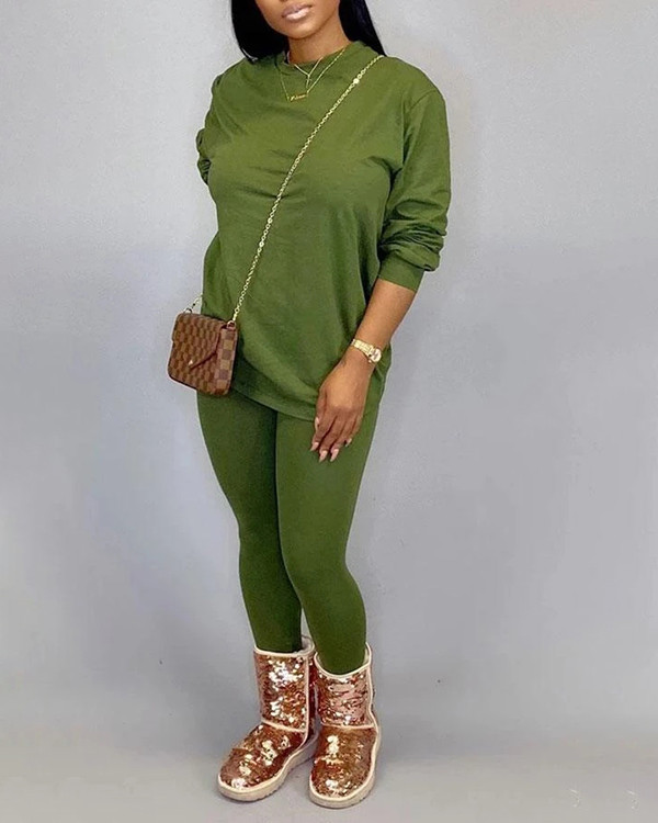 Fashion Casual Long Sleeve Solid Plus Size Set