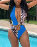 Sexy Backless Leopard Stitching One-piece Swimsuit
