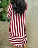Casual Striped Lapel Short Sleeve Jersey Dress