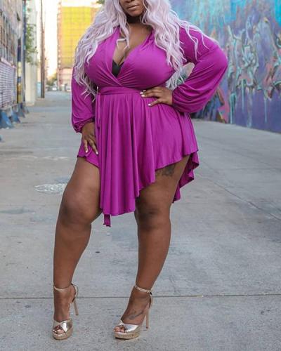 Irregular Sexy V-neck Plus Size Dress