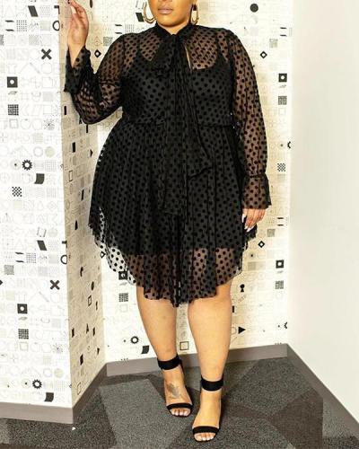 Plus Size Sexy Mesh Hollow Perspective Irregular Fake Two-piece Dress
