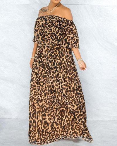 Plus Size One-shoulder Loose Leopard Print Dress