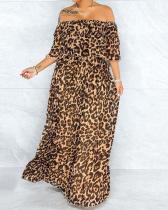 Plus Size One-shoulder Loose Leopard Print Dress