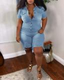 Slim Holes Denim Jumpsuit