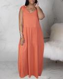 Suspenders Solid Color Casual Long Dress