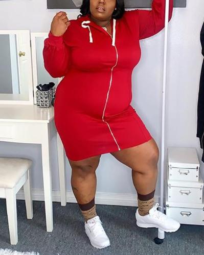 Plus Size Hooded Long-sleeved Sweater Dress