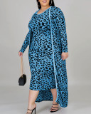 Plus Size Casual Leopard Print Long-sleeved Jacket Vest Dress suit