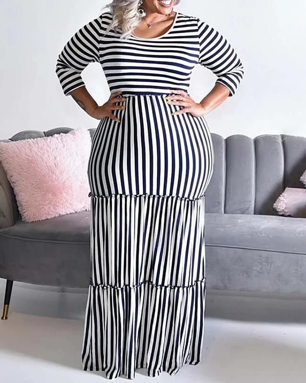 Striped Print Sexy Plus Size Dress