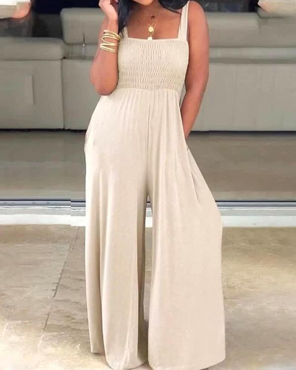 US$ 36.99 - Solid Color Square Collar Loose Wide-leg Jumpsuit - www ...