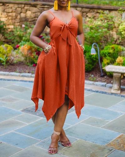 Solid Color Loose Sexy Irregular Suspender Dress