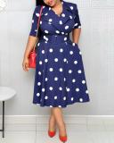 Polka-dot Plus Size Big Swing Wide Belt Dress