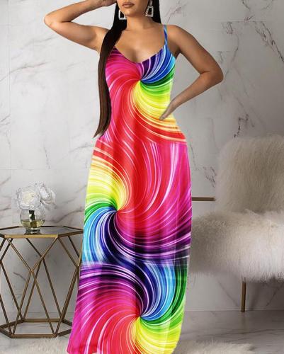 Casual Fashion Rainbow Striped Colorful Dress