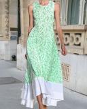 Elegant Sleeveless Round Neck Printed Maxi Dress