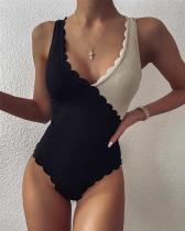 Sexy Color Matching Pleated One Piece Women's Swimsuit