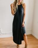 Solid Color Sleeveless Halterneck Dress