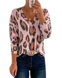 Leopard V-Neck Long Sleeves Casual Blouses