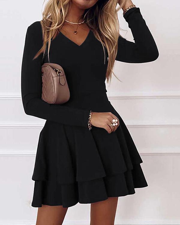 US$ 33.99 - Solid Long Sleeves A-line Above Knee Elegant Mini Dresses