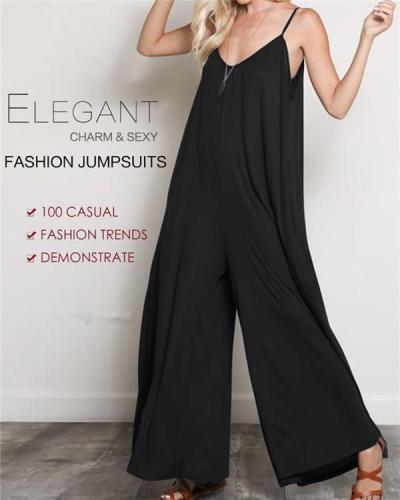 Women's Casual V-Neck Sleeveless Oversized Jumpsuit
