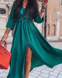 Elegant Solid Color V Neck Maxi Dresses