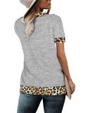 Leopard Printed Short Sleeve V Neck Shirt