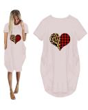 Heart Printed Loose Casual Plus Size Short Sleeve Midi Dress