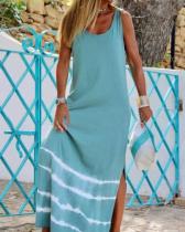 Tie Dye Sundress Vacation Sleeveless Slit Maxi Dress