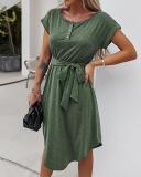 Holiday Solid Color Short Sleeve Dress