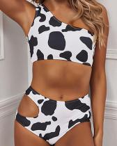 Cow Print Hollow out One Shoulder Bikinis