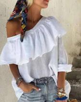 One Shoulder Ruffle Layer Half Sleeve Solid Blouse