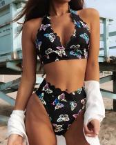 Butterfly Print Lace up Sexy Swimsuit