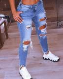 Fashion Casual Solid Mid Waist Regular Jeans