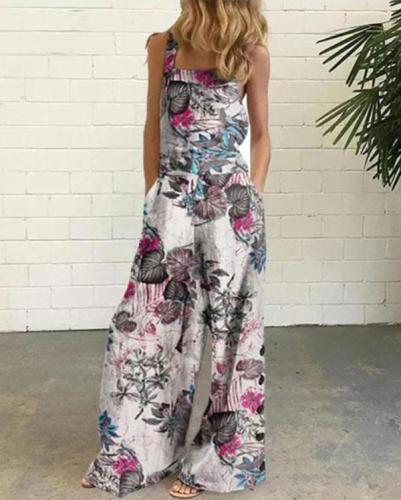 Sleeveless Floral Print One-Pieces Jumpsuit