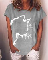 Hot Sale Cut Cat Print Casual Short Sleeves T-Shirts