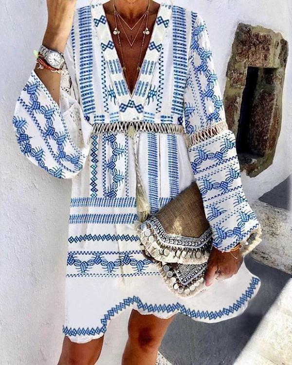 Hollow Patchwork Vacation Boho Style Dresses