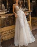 Elegant Flowy Lace Holiday Backless Wedding Dress
