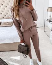 Casual Solid Color Knit Round Neck Warm Suit