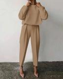 Casual Solid Color Round Neck Warm Suit