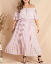 Lady temperament European and American women's plus size one-line collar off-shoulder pleated dress
