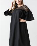 Five-point sleeve round neck straight skirt stitching cotton and linen dress