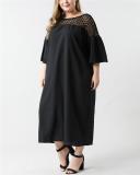 Five-point sleeve round neck straight skirt stitching cotton and linen dress