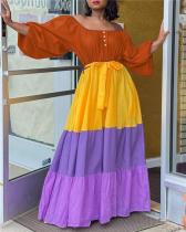 Colorblock Off-Shoulder Maxi Dress