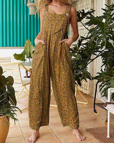 Womens Casual Loose Multiflora Jumpsuit Overalls