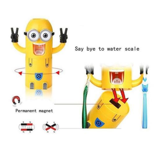 Minion Wall Mounted Automatic Toothpaste Dispenser and Toothbrush Holder Set