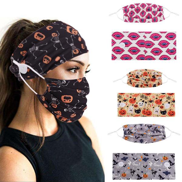 Halloween Style Face Mask & Button Headband Set