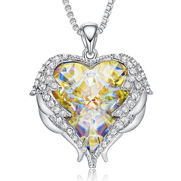 Beautiful Crystal Heart & Angel Wing Necklace