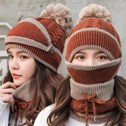 3Pcs Womens Winter Scarf Hat Set