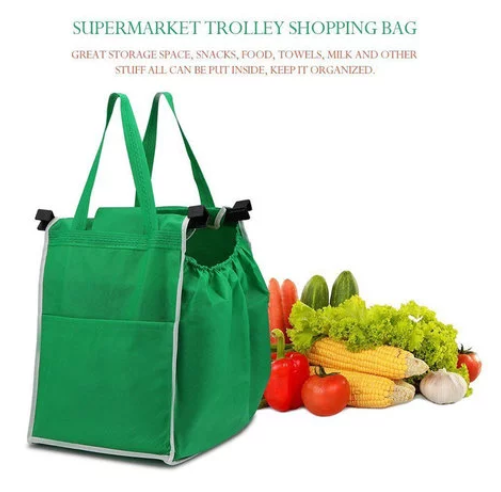 Foldable Tote Bag Grocery Grab Bag Fabric Shopping Carrier Clip-To-Cart Ecofriendly