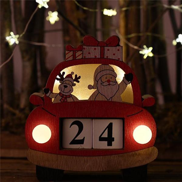 Christmas Car Calendar With Lights Wooden Ornaments