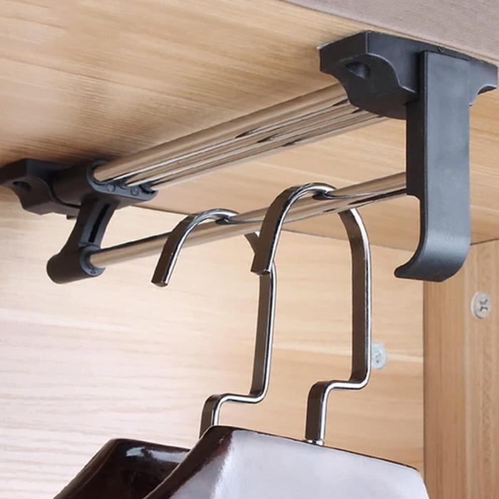 Top Heavy Duty Retractable Closet Pull Out Rod Wardrobe Clothes Hanger Rail
