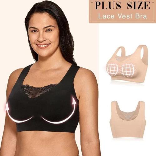 Seamless Plus Size Elastic Comfort Lace Vest Bra (From M to 7XL)